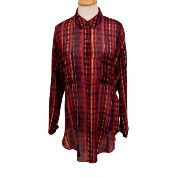 Rachel Rachel Roy Sheer Striped & Floral Long Line Boho Blouse- Sz. Med - Picture 11 of 11